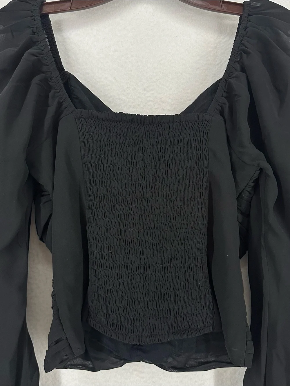Abercrombie‎ & Fitch Ruched Sweetheart Puff Sleeve Crop Top Women’s Small Black